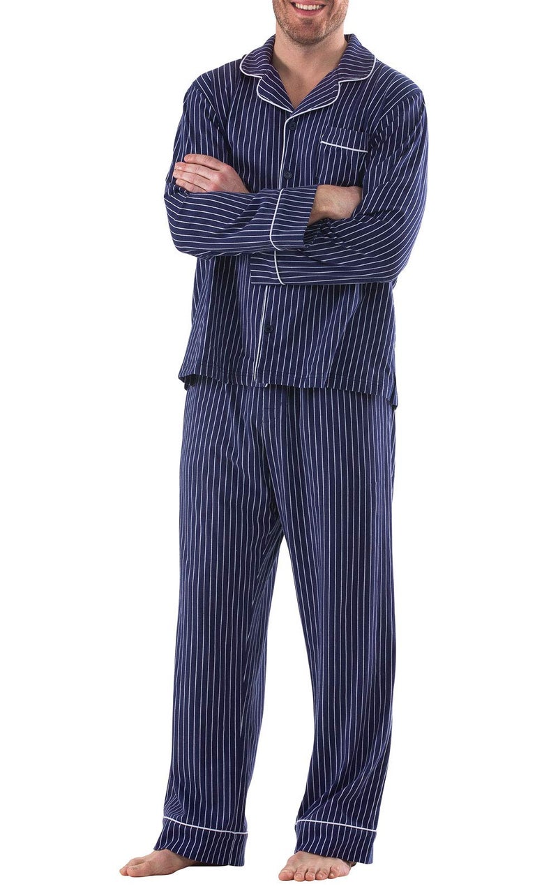 PajamaGram Pajamas For Men - Mens PJs Sets, Long Sleeve, Navy Stripe, XL - Image 1